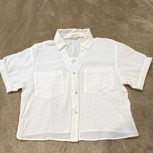 Love Notes Women's White Collared Short Sleeve Button-Up Cotton Blouse Size S